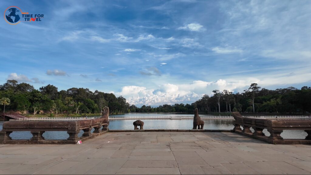 Reflecting pool and stone terrace at Angkor Wat, Cambodia