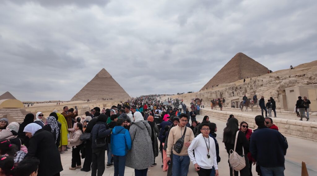 Crowds at the Pyramids of Giza during my visit
