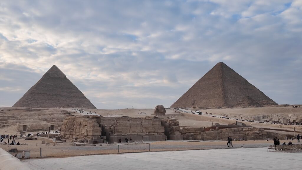 Pyramids and Great Sphinx at the Giza Plateau in Egypt
